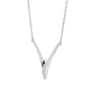 Vera Wang Love Collection 0.18 CT. T.W. Diamond and Blue Sapphire Chevron Necklace in Sterling Silver