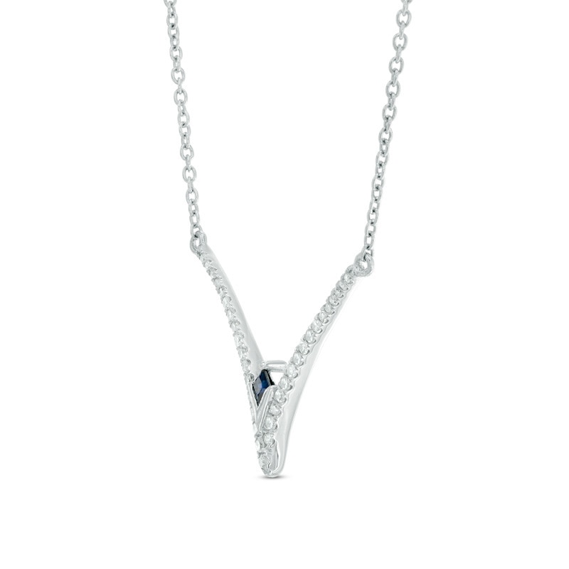 Vera Wang Love Collection 0.18 CT. T.W. Diamond and Blue Sapphire Chevron Necklace in Sterling Silver