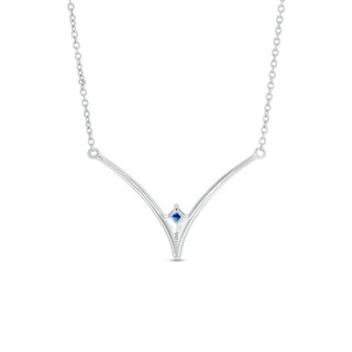 Vera Wang Love Collection 0.18 CT. T.W. Diamond and Blue Sapphire Chevron Necklace in Sterling Silver