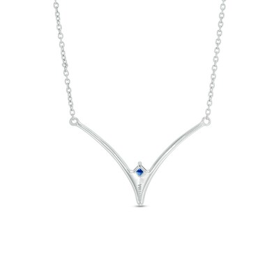 Vera Wang Love Collection 0.18 CT. T.W. Diamond and Blue Sapphire Chevron Necklace in Sterling Silver