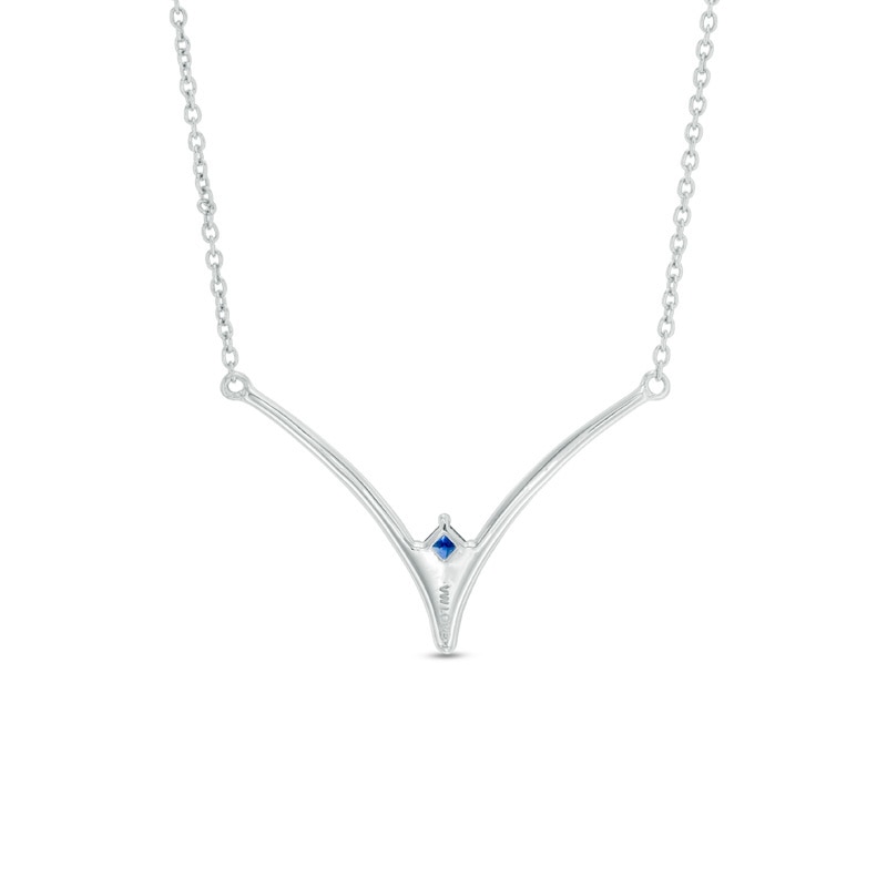 Vera Wang Love Collection 0.18 CT. T.W. Diamond and Blue Sapphire Chevron Necklace in Sterling Silver
