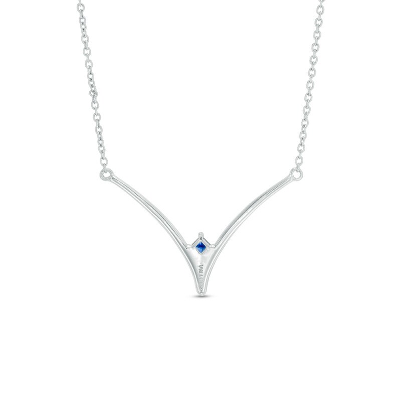 Vera Wang Love Collection 0.18 CT. T.W. Diamond and Blue Sapphire Chevron Necklace in Sterling Silver