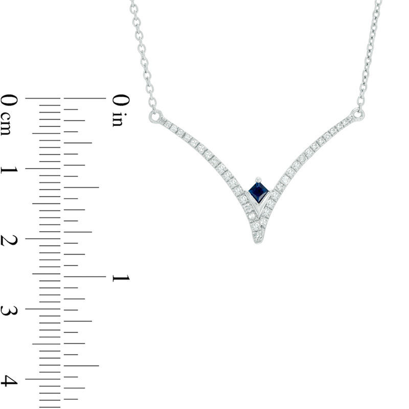 Vera Wang Love Collection 0.18 CT. T.W. Diamond and Blue Sapphire Chevron Necklace in Sterling Silver