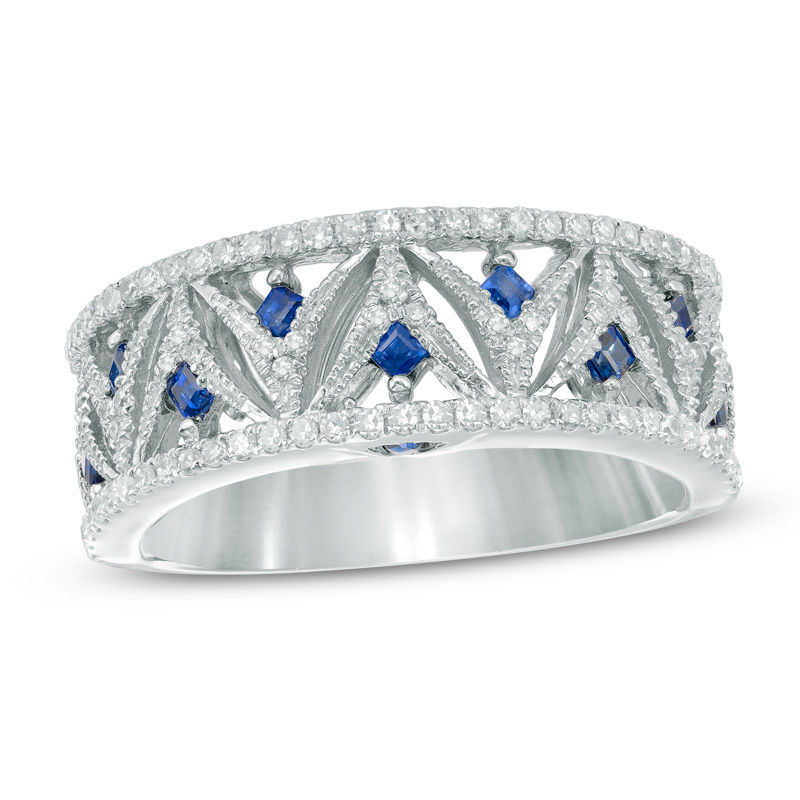 Vera Wang Love Collection 0.30 CT. T.W. Diamond and Sapphire Band in 14K White Gold