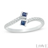 Thumbnail Image 0 of Vera Wang Love Collection 0.13 CT. T.W. Diamond and Blue Sapphire Bypass Ring in 14K White Gold
