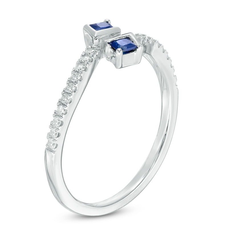 Vera Wang Love Collection 0.13 CT. T.W. Diamond and Blue Sapphire Bypass Ring in 14K White Gold