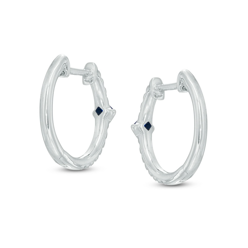 Main Image 2 of Vera Wang Love Collection 0.149 CT. T.W. Diamond and Blue Sapphire Hoop Earrings in 14K White Gold