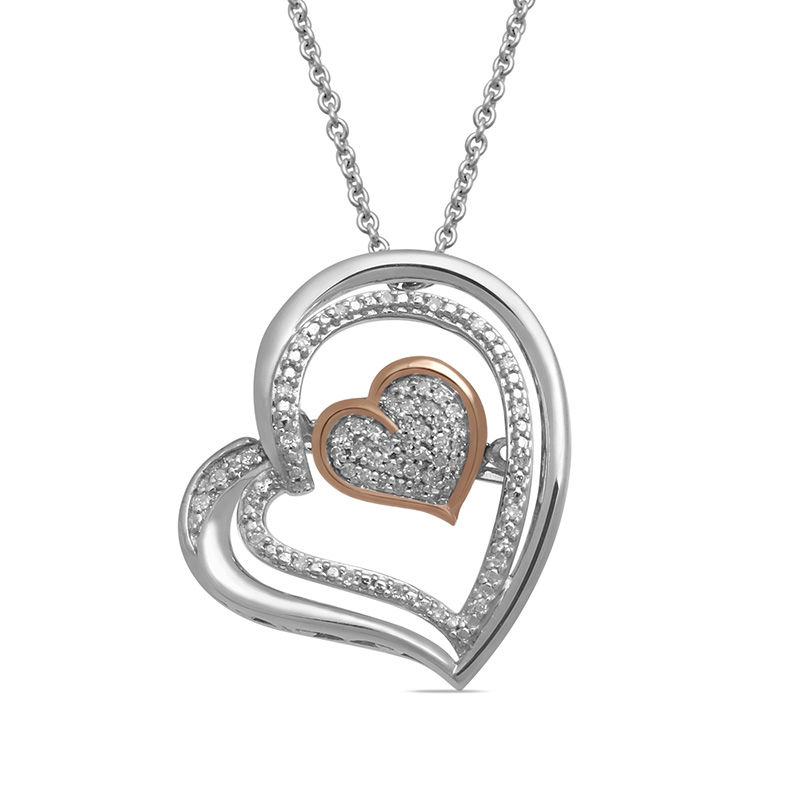 Unstoppable Loveâ¢ 0.10 CT. T.W. Diamond Double Heart Pendant in Sterling Silver and 10K Rose Gold