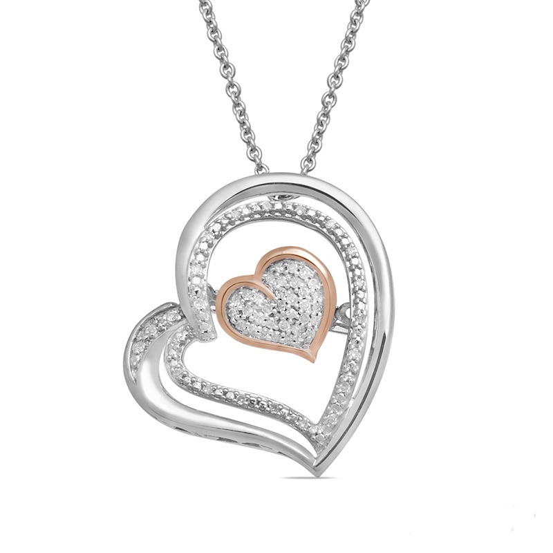 Unstoppable Love™ 0.10 CT. T.W. Diamond Double Heart Pendant in Sterling Silver and 10K Rose Gold