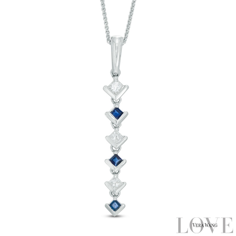 Vera Wang Love Collection 0.15 CT. T.W. Diamond and Blue Sapphire Alternating Drop Pendant in 14K White Gold|Peoples Jewellers