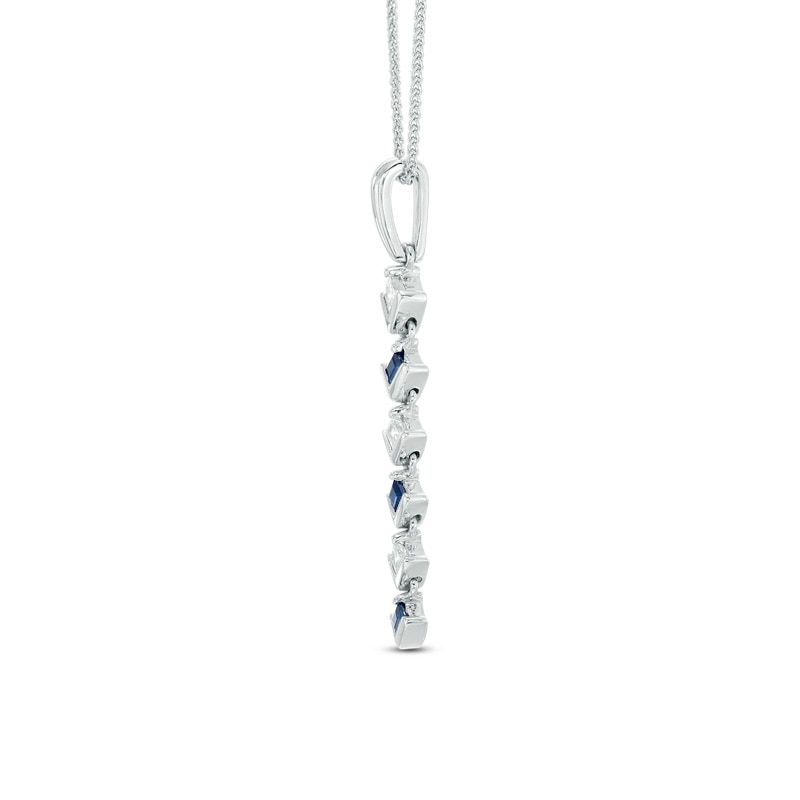 Vera Wang Love Collection 0.15 CT. T.W. Diamond and Blue Sapphire Alternating Drop Pendant in 14K White Gold