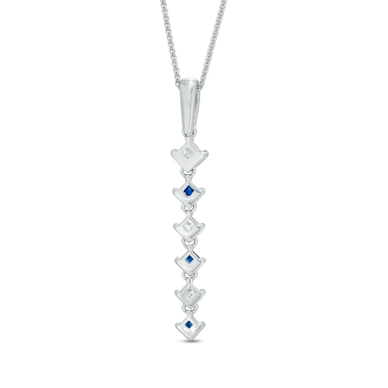 Vera Wang Love Collection 0.15 CT. T.W. Diamond and Blue Sapphire Alternating Drop Pendant in 14K White Gold