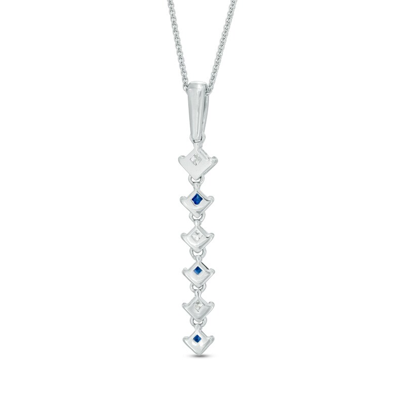 Main Image 3 of Vera Wang Love Collection 0.15 CT. T.W. Diamond and Blue Sapphire Alternating Drop Pendant in 14K White Gold