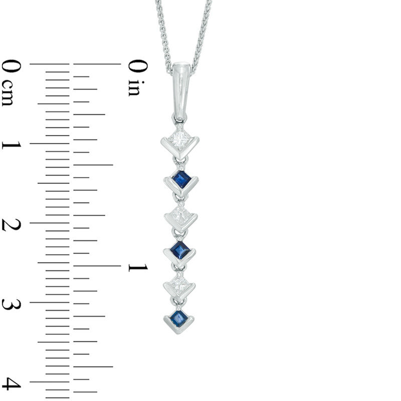 Main Image 4 of Vera Wang Love Collection 0.15 CT. T.W. Diamond and Blue Sapphire Alternating Drop Pendant in 14K White Gold