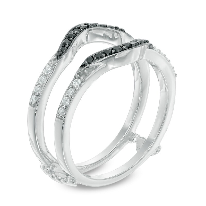 Main Image 2 of 0.30 CT. T.W. Enhanced Black and White Diamond Contour Solitaire Enhancer in 10K White Gold