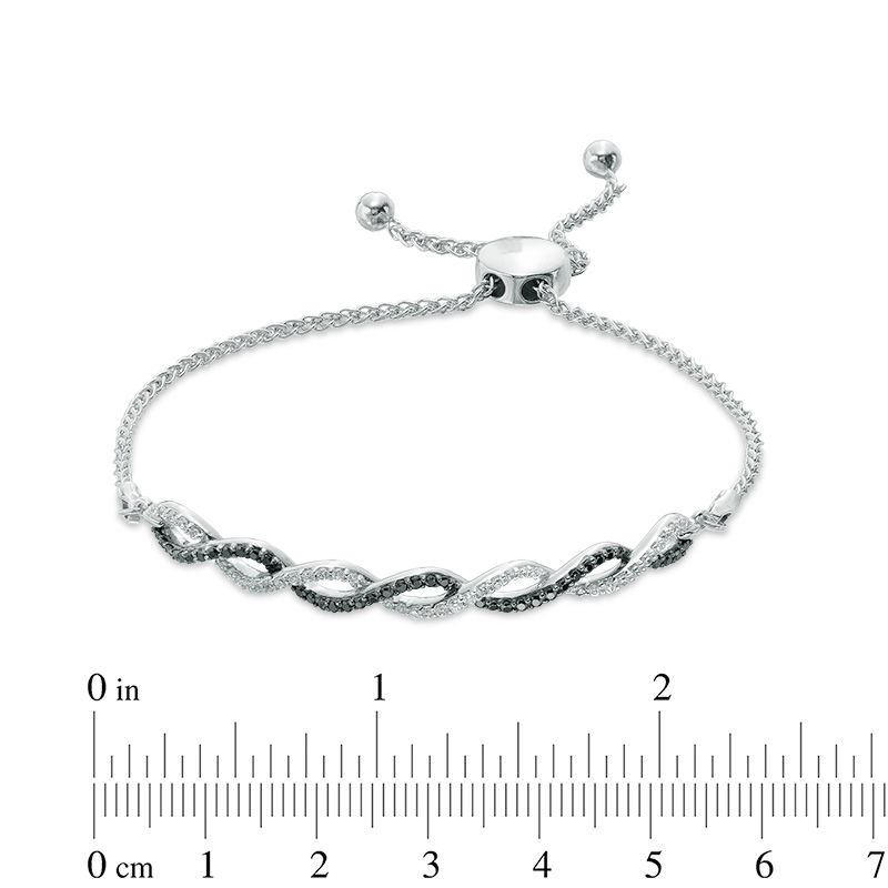 Main Image 2 of 0.50 CT. T.W. Enhanced Black and White Diamond Intertwined Bolo Bracelet in Sterling Silver - 8.75"