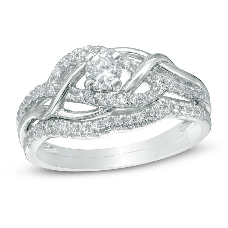 0.45 CT. T.W. Diamond Crossover Bridal Set in 10K White Gold