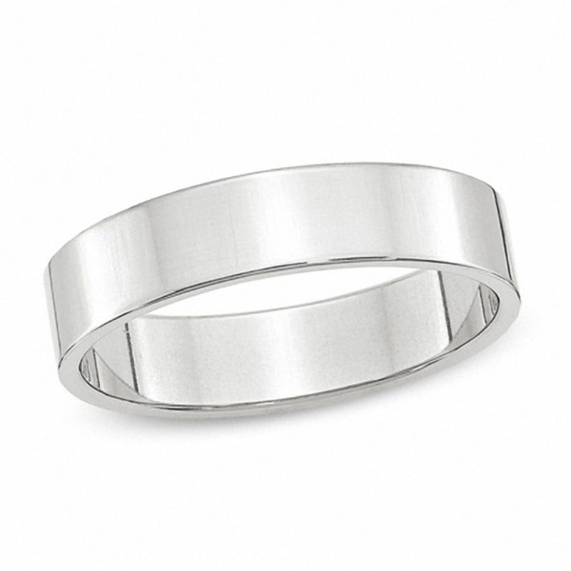 Men's 5.0mm Flat Square-Edged Wedding Band in 14K White Gold