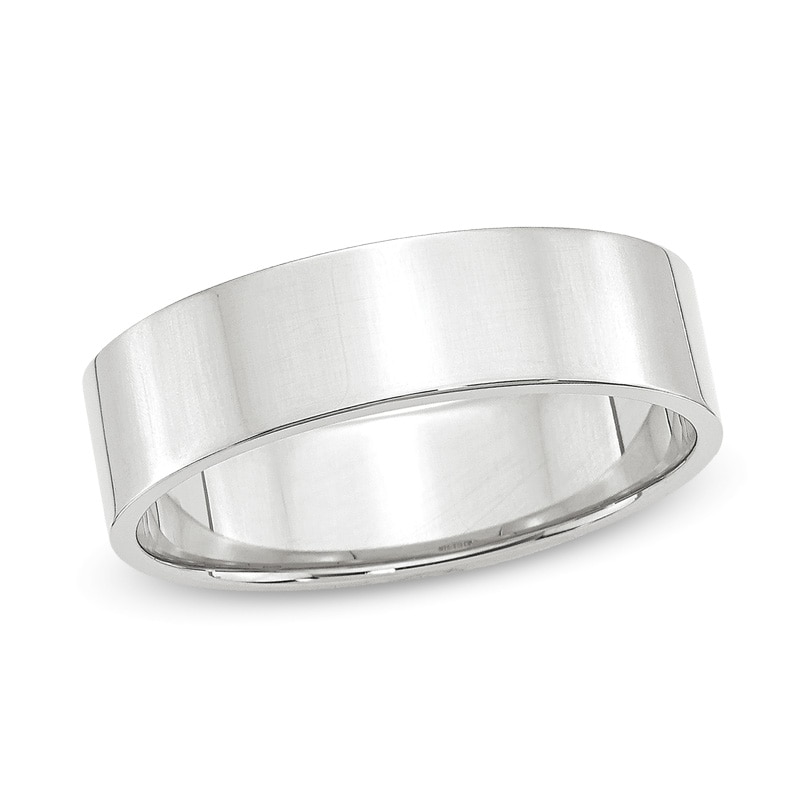 Men's 6.0mm Flat Square-Edged Wedding Band in 14K White Gold