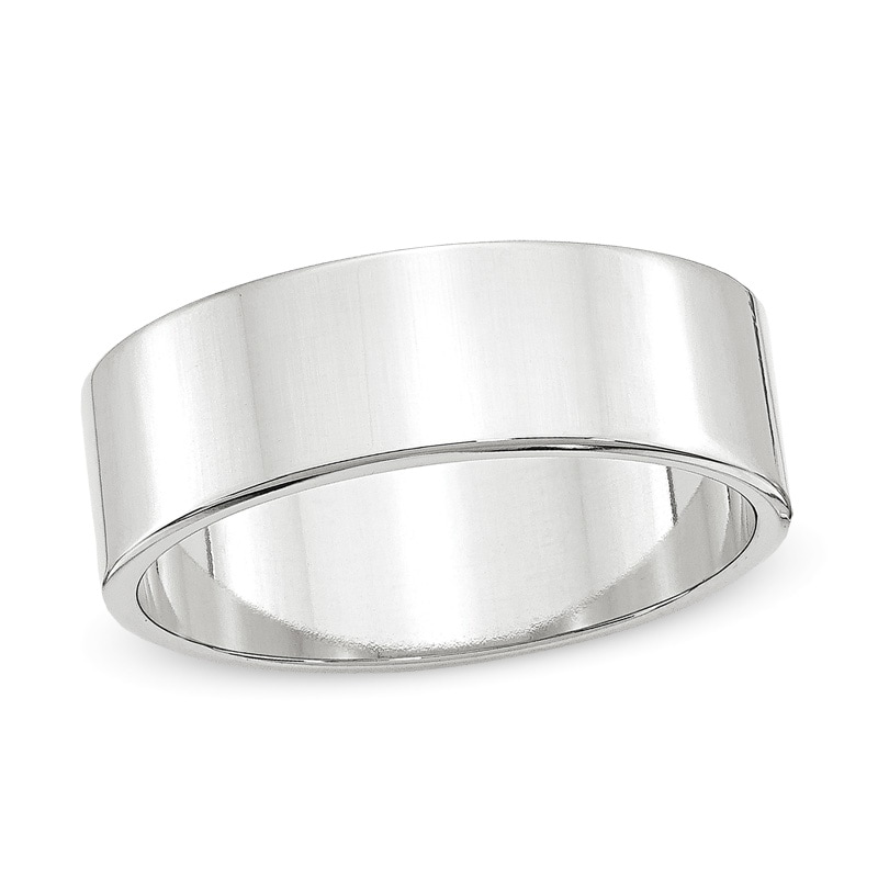 Men's 7.0mm Flat Square-Edged Wedding Band in 14K White Gold
