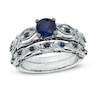 Thumbnail Image 0 of 6.0mm Lab-Created Blue Sapphire and 0.10 CT. T.W. Diamond Bridal Set in 10K White Gold