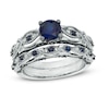 Thumbnail Image 1 of 6.0mm Lab-Created Blue Sapphire and 0.10 CT. T.W. Diamond Bridal Set in 10K White Gold