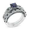 Thumbnail Image 1 of 6.0mm Lab-Created Blue Sapphire and 0.10 CT. T.W. Diamond Bridal Set in 10K White Gold