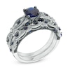 Thumbnail Image 2 of 6.0mm Lab-Created Blue Sapphire and 0.10 CT. T.W. Diamond Bridal Set in 10K White Gold
