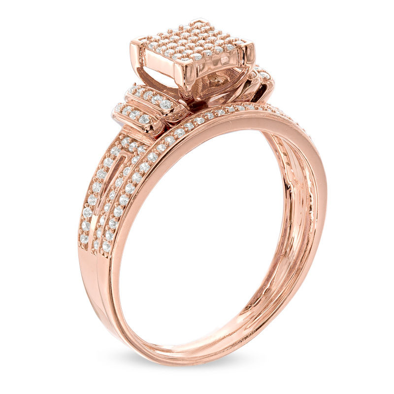 0.33 CT. T.W. Multi-Diamond Square Double Collar Bridal Set in 10K Rose Gold