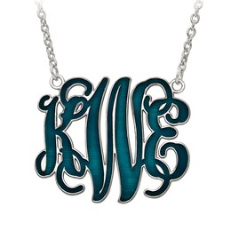 Enamel Scroll Monogram Necklace in Sterling Silver (1 colour and 3 Initials)