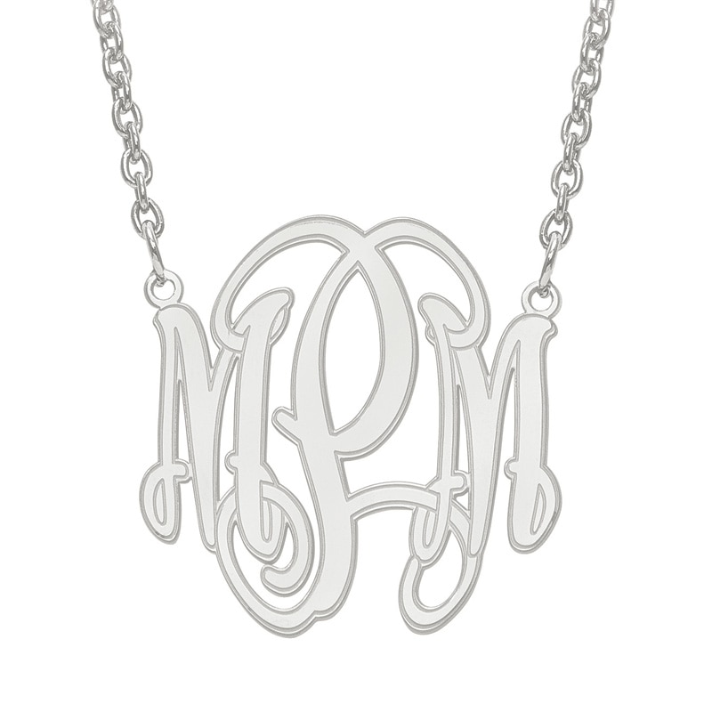 Etched Scroll Monogram Necklace in Sterling Silver (3 Initials)
