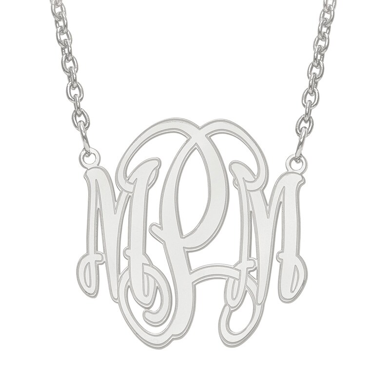 Etched Scroll Monogram Necklace in Sterling Silver (3 Initials)
