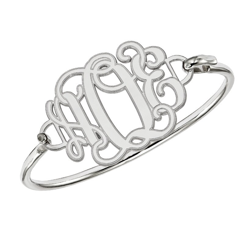 Etched Scroll Monogram Bangle In Sterling Silver 3 Initials Monogram Bangle In Sterling Silver