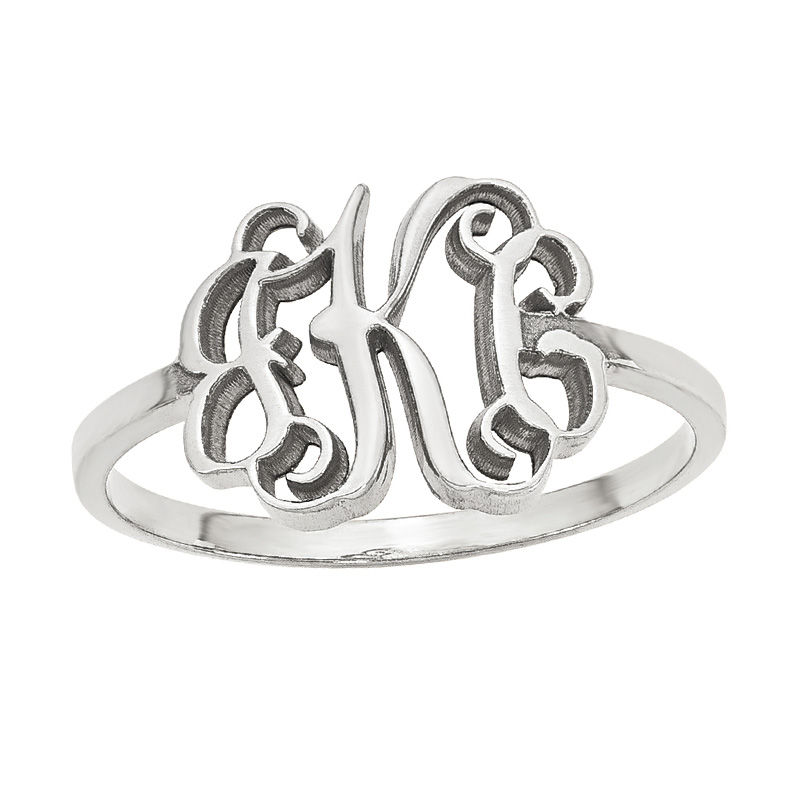 Scroll Monogram Ring in 10K White Gold (3 Initials)