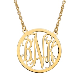 Scroll Monogram Circle Necklace in 10K Gold (3 Initials)