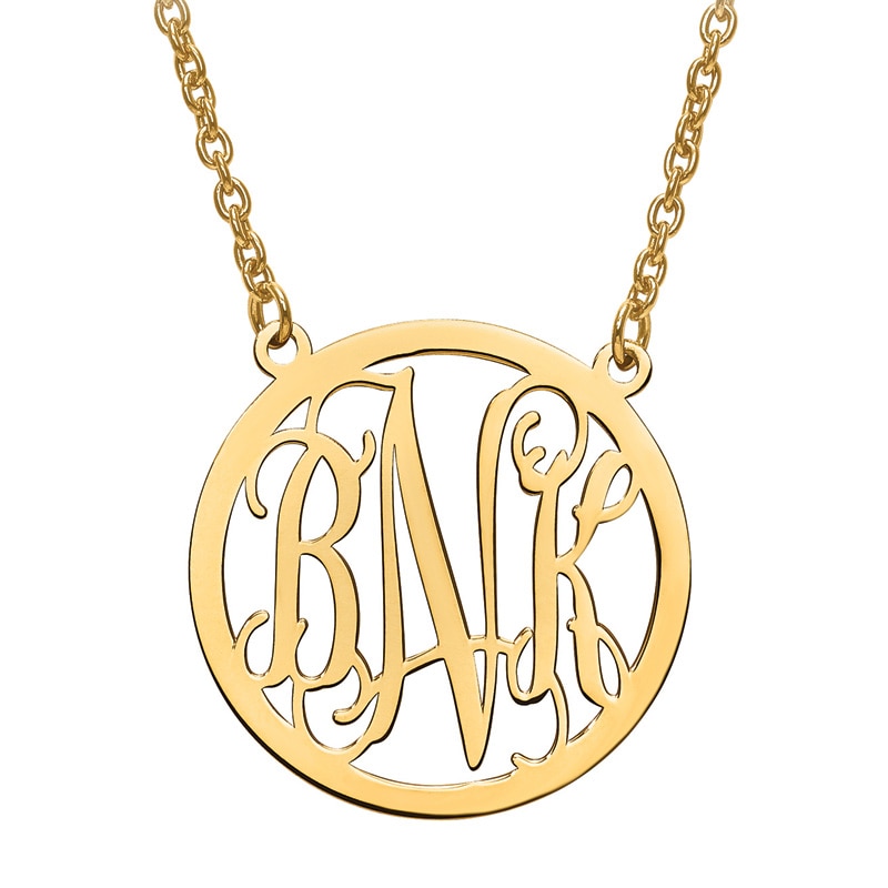 Scroll Monogram Circle Necklace in 10K Gold (3 Initials)