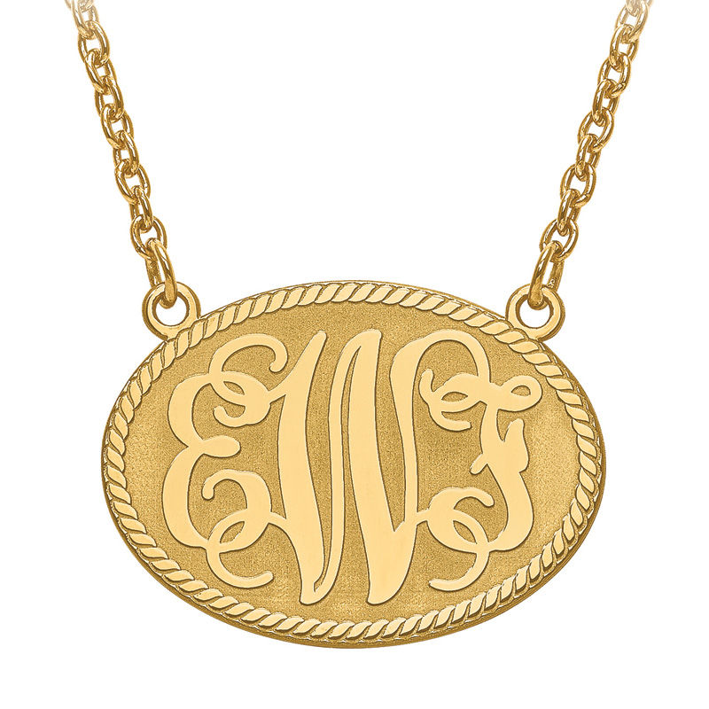 Scroll Monogram Oval Rope Necklace in 10K Gold (3 Initials)