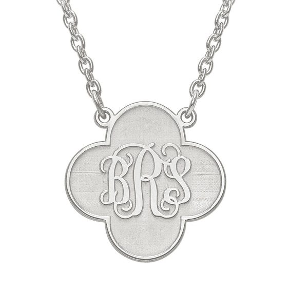 Clover Scroll Monogram Necklace in Sterling Silver (3 Initials)