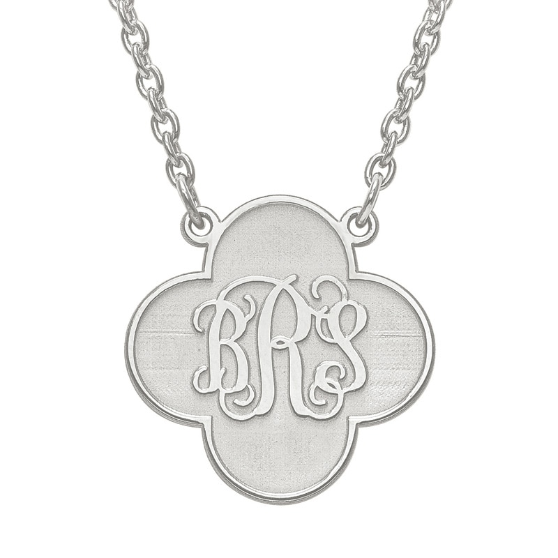 Clover Scroll Monogram Necklace in Sterling Silver (3 Initials)