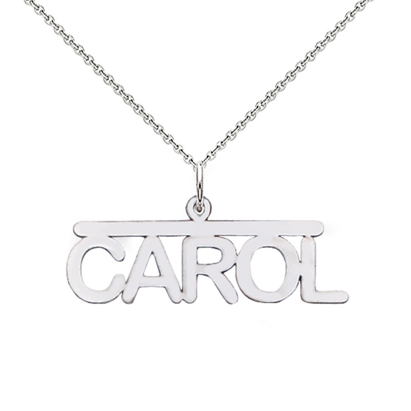 Block Name Bar Pendant in 10K White Gold (3-9 Characters)