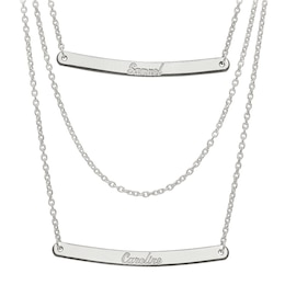 Triple Chain Name Bar Necklace in Sterling Silver (2 Names)