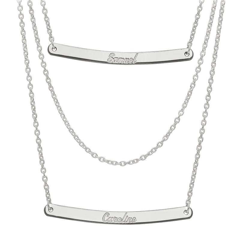 Main Image 1 of Triple Chain Name Bar Necklace in Sterling Silver (2 Names)