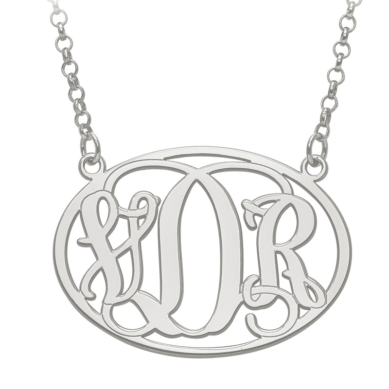 Oval Monogram Necklace in 10K White Gold (3 Initials)