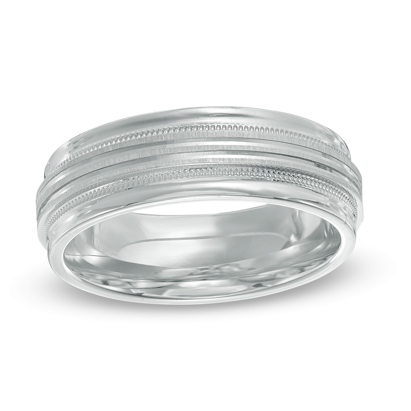 Men's 7.0mm Milgrain Multi-Groove Sterling Silver Wedding Band|Peoples Jewellers