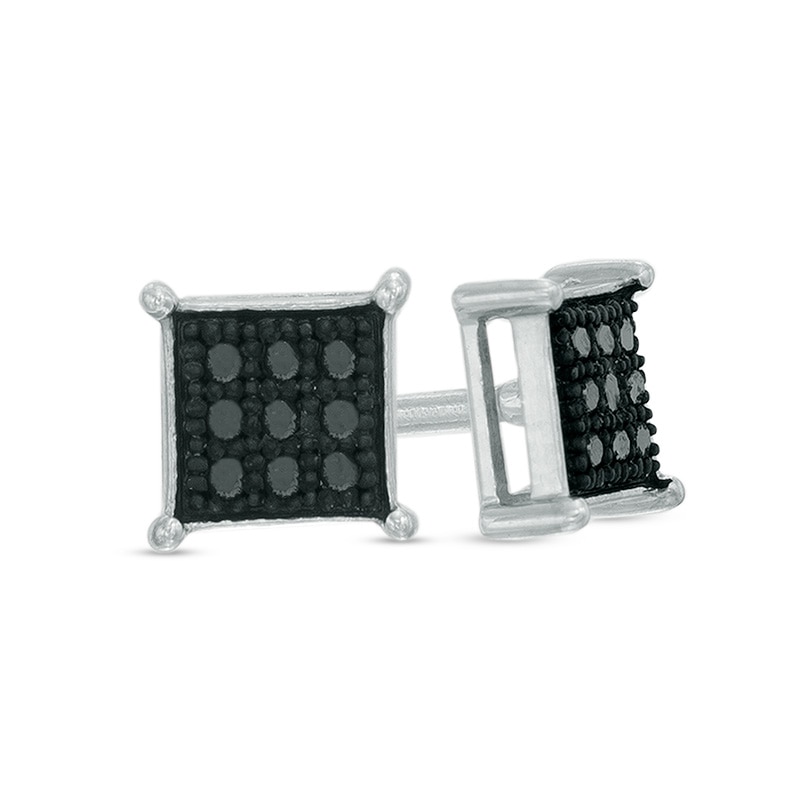 Main Image 1 of Black Diamond Accent Square Composite Stud Earrings in 10K White Gold