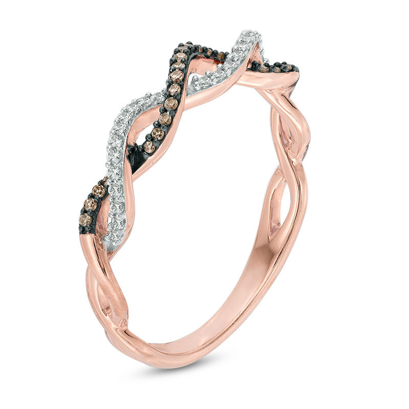 0.15 CT. T.W. Champagne Enhanced and White Diamond Twist Band in 10K Rose Gold