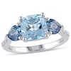 Thumbnail Image 0 of Blue Topaz and Diamond Accent Three Stone Ring in Sterling Silver