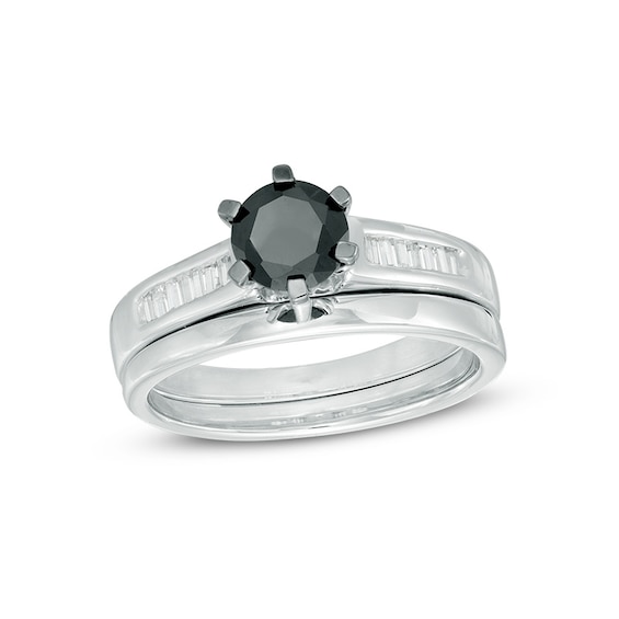 0.95 CT. T.W. Enhanced Black and White Diamond Bridal Set in 10K White Gold
