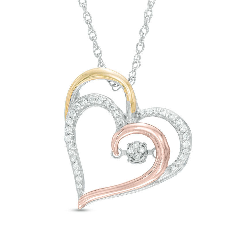Unstoppable Love™ 0.15 CT. T.W. Composite Diamond Tilted Heart Pendant in 10K Tri-Tone Gold