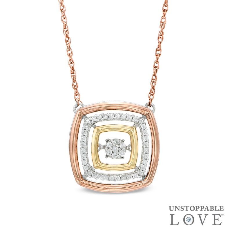 Unstoppable Love™ 1/6 CT. T.W. Composite Diamond Cushion Pendant in 10K Tri-Tone Gold|Peoples Jewellers